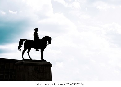 Silhouette of the monument of Mustafa Kemal Ataturk in Ulus Ankara with copy space. Turkish national days or public days. 19th may or 23th april or 30th august or 29th october background photo. - Shutterstock ID 2174912453
