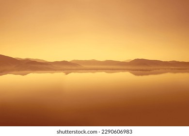 Silhouette of mountains near lake at sunset orange sky - Powered by Shutterstock