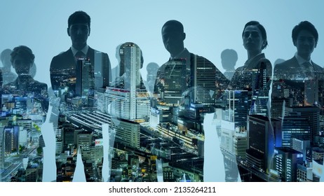 Silhouette of multinational people and modern society concept. Human resources. Digital transformation. - Shutterstock ID 2135264211