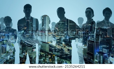Silhouette of multinational people and modern society concept. Human resources. Digital transformation.