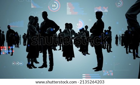 Silhouette of multinational people and statistics chart concept. Human resources. Technology of business.
