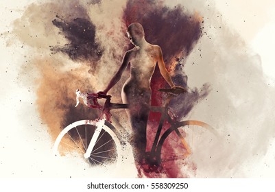 Silhouette Naked Woman Bicycle Combined Abstract Stock Photo Shutterstock