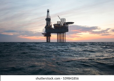 Silhouette Of Offshore Oil Drilling Rig 