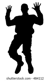 Silhouette Over White With Clipping Path. Man Falling,