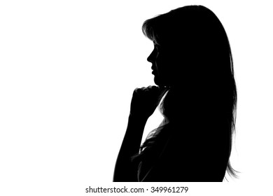 Silhouette Pensive Woman On White Background Stock Photo 349961279 ...