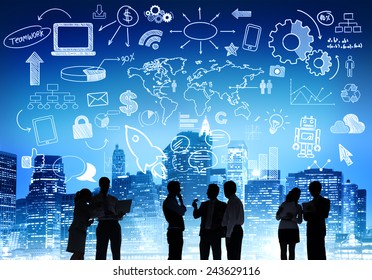 Silhouette People Global Business Cityscape Teamwork Stock Photo ...