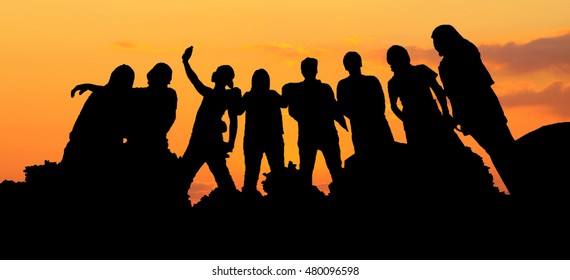 Silhouette People Group Sunset Stock Photo 480096598 | Shutterstock