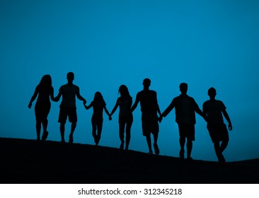 Silhouette People Holding Hands Concept