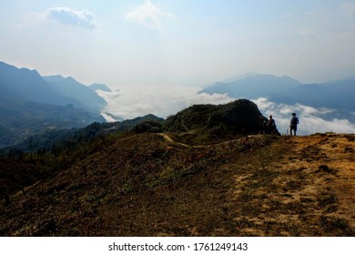 Silhouette Of People Walking In The Mountains And Rice Field Of Sapa, Meeting The Ethnic Minorities Of North Vietnam