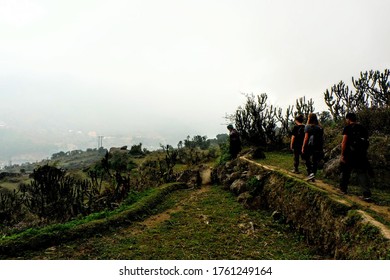 Silhouette Of People Walking In The Mountains And Rice Field Of Sapa, Meeting The Ethnic Minorities Of North Vietnam