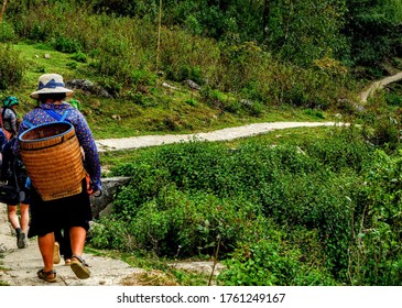 Silhouette Of People Walking In The Mountains And Rice Field Of Sapa, Meeting The Ethnic Minorities Of North Vietnam