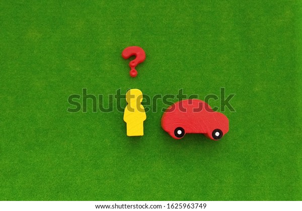 Silhouette of a person,\
question mark, car on a green background. Purchase. sale of a\
vehicle. market.
