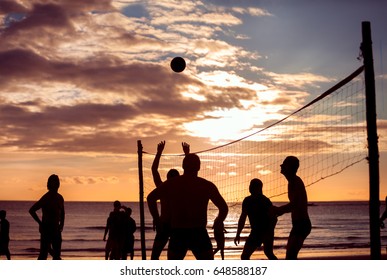 
Silhouette Play Beach Volleyball, Sunset Time