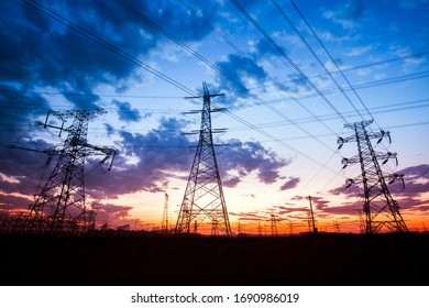 The silhouette of pylon, the pylon in the evening - Shutterstock ID 1690986019