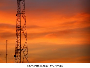 Mobile Phone Communication Antenna Tower Silhouette Stock Photo (Edit ...