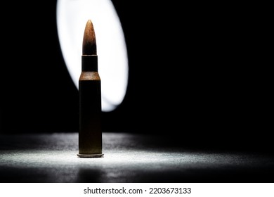 Silhouette Of Rifle Bullet Long Cartridge. Army Or Hunting Weapon Shot Object, Violence And Danger Symbol.