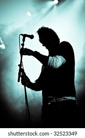 Silhouette Of Rock Singer Live On Stage