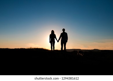 Silhouette Romantic Couple Hug Warm Sunset Stock Photo (Edit Now ...