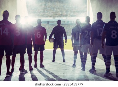 Silhouette of soccer teams facing field - Shutterstock ID 2335453779