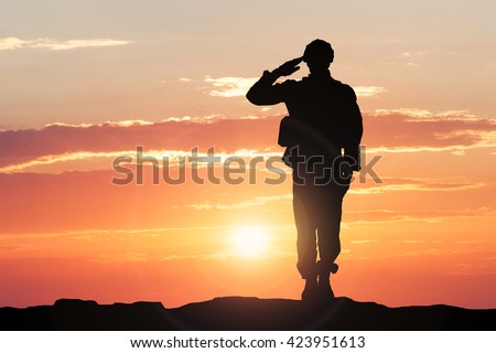 Silhouette Of A Soldier Saluting During Sunset