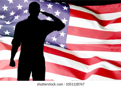 American Flag Soldier Saluting Design Memorial Stock Illustration 485230021