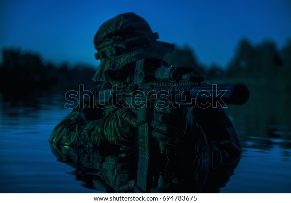 Silhouette Special Forces Rifle Action During Stock Photo 694783675 ...