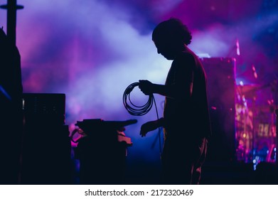 Silhouette Stage Worker On Stage Holding Stock Photo 2172320469 ...