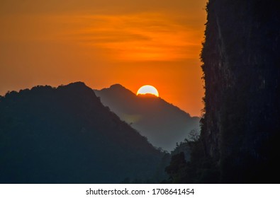 silhouette of sunset  with mountain.sky after sunset or sunlight with high mountain.