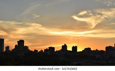 Silhouette of Asunción at sunset - Paraguay