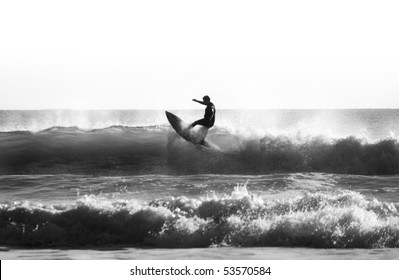 surfing black and white