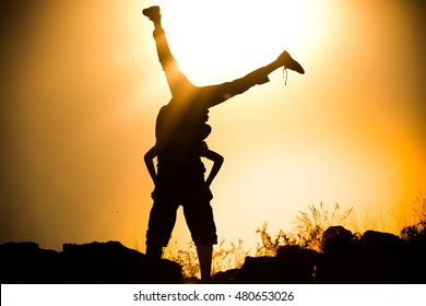 Silhouette taekwondo man at morning. - Shutterstock ID 480653026