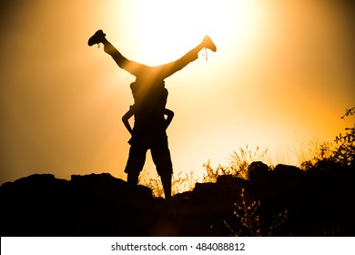 Silhouette taekwondo man at morning. - Shutterstock ID 484088812