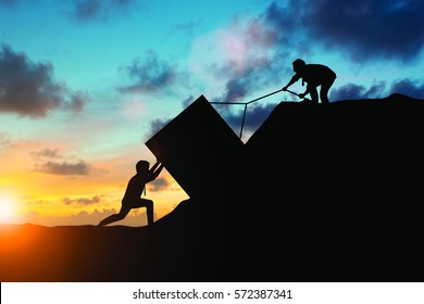 Silhouette team business helps to systematically patience hard work and the pressure to reach the finish line Motivate employee growth concept over blurred natural. - Shutterstock ID 572387341