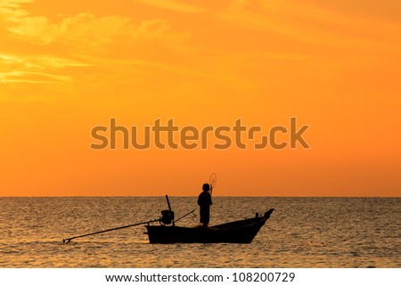Silhouette of Thai Fishing Boat on sunset, HuaHin Thailand