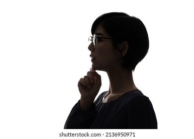 Silhouette of thinking woman. Mindfulness.