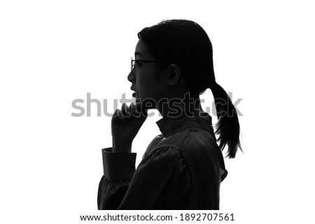Silhouette of thinking woman. Mindfulness.