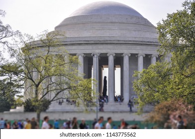 Silhouette Of The Thomas Jefferson Statue Inside The Jefferson Memorial On The National Mall In Washington DC.