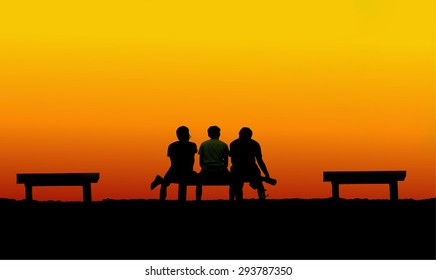 Silhouette Three Friend Sitting Together Concept Stock Photo (Edit Now ...