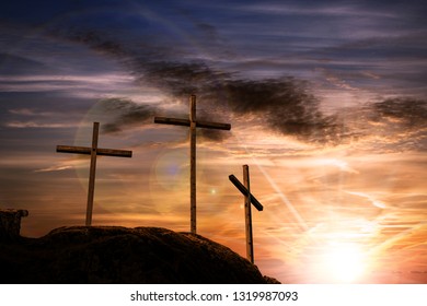 Silhouette Three Wooden Crosses Above Hill Stock Photo 1319987093 ...