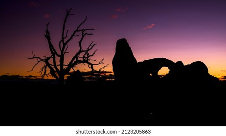 Silhouette Of The Turret Arch In Utah