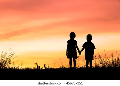 Boy And Girl Holding Hands Silhouette Stock Photos Images Photography Shutterstock