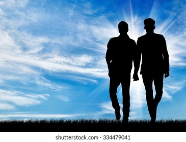 Silhouette Of Two Gay Men Walking Holding Hands