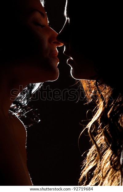 Silhouette Two Sexy Woman Kissing Darkness Stock Photo Edit Now