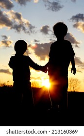 Silhouette Two Children Little Boy His Stock Photo (Edit Now) 190978244