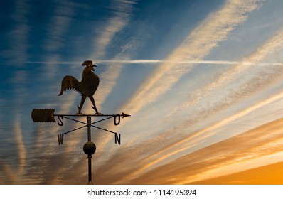 Silhouette Of Weather Vane With A Rooster, Concept Of Weather Forecasting