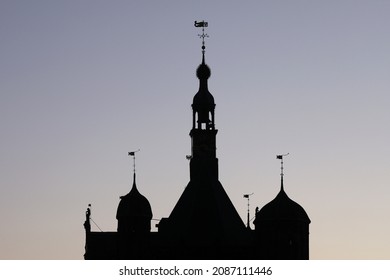 The silhouette of the weighing house in Deventer, the Netherlands, after sunset
