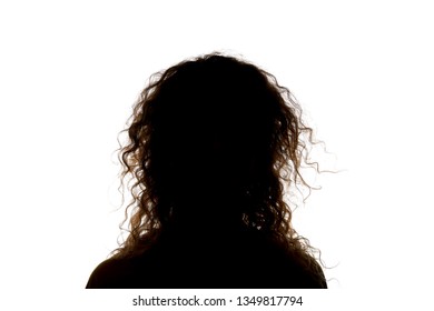 Silhouette Of Woman With Curly Hair Isolated On White