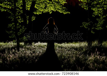 silhouette of woman in forest