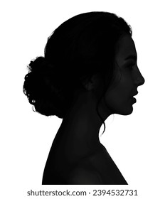 Silhouette of woman isolated on white, profile portrait