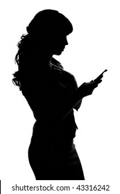 Silhouette Woman With A Phone On A White Background